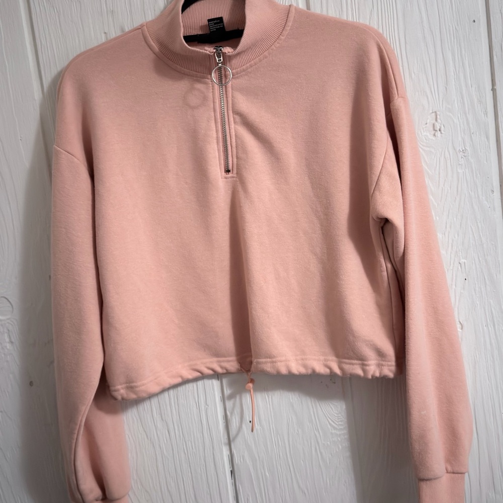 Forever 21 Light Pink Quarter-Zip Sweatshirt
